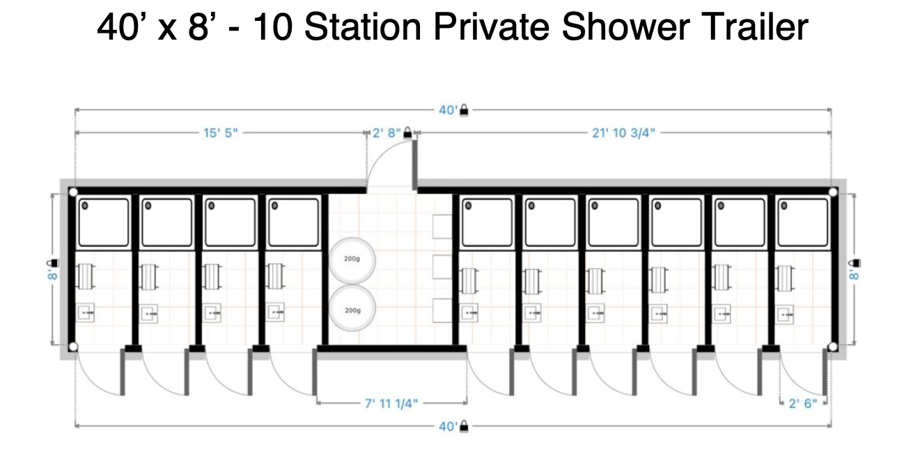 A floor plan of the private shower area.